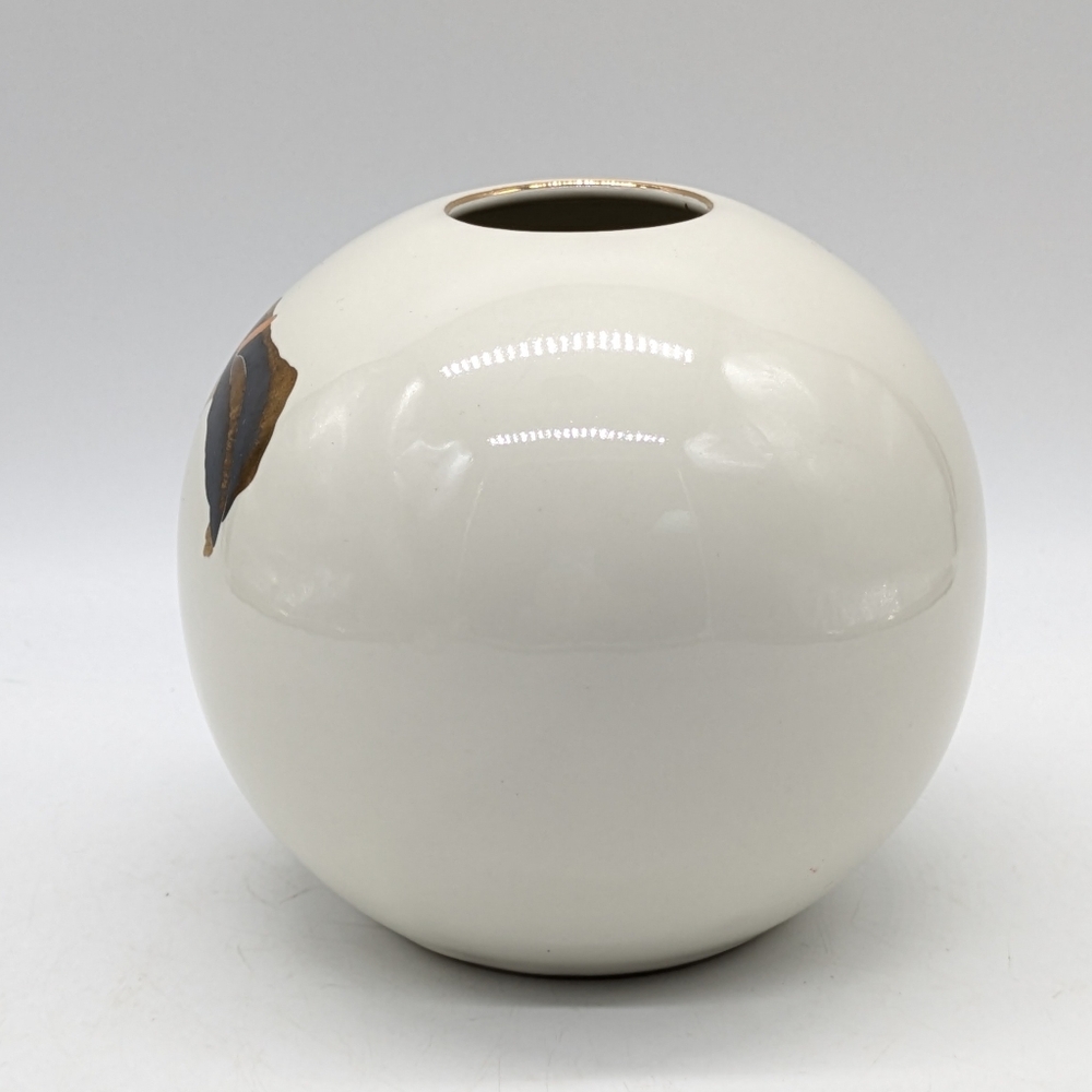 Otagiri White Glossy Ceramic Sphere Vase with Black and Gold Calla Lily Design - Picture 2 of 10